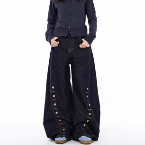 Pantalones vaqueros de mezclilla con ojales de varias filas para hombre y mujer, pantalones de pierna recta informales de verano sólidos de secado rápido para destruir, 2025 - Product Image 2