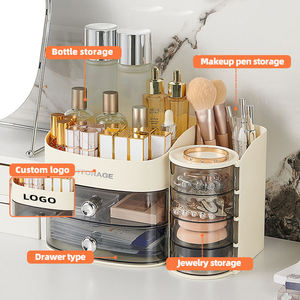 Organisateur de maquillage de comptoir de vanité avec plateau à bijoux rotatif à 4 niveaux <span class=keywords><strong>Commode</strong></span> <span class=keywords><strong>2</strong></span> <span class=keywords><strong>tiroirs</strong></span> Boîte de rangement cosmétique Présentoir de soins de la peau - Product Image 3