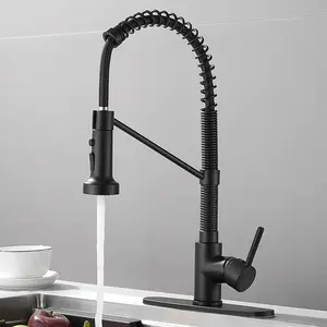 Hot Sell Single Lever Sink Kitchen Faucet Mixer Black Flexible Pull Out Spring Kitchen Faucet With Deck Plate