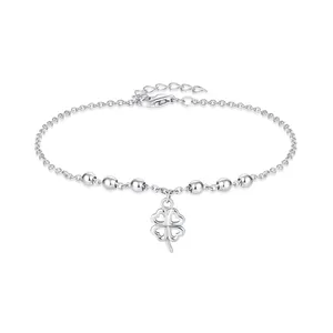 Neue trend ige reine 925 Sterling Silber schlichte kleine Kugel und Klee Fußkettchen Rannekoru Luxus Frauen lieben Klee Fußkettchen