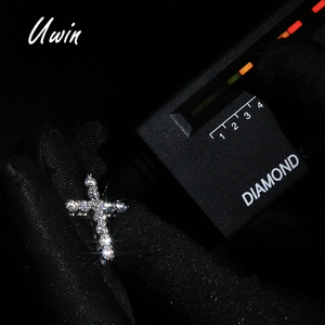 UWIN - Collar con Colgante de Cruz de Plata de Ley 925, Diamante Moissanita Blanco Transparente de Color D VVS, Certificado GRA, Joyería <span class=keywords><strong>Fina</strong></span> - Product Image 2