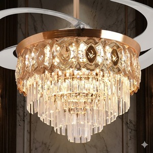 Elegant Gold Crystal LED <b>Ceiling</b> <b>Fan</b> <b>with</b> Retractable Blades <b>Remote</b> <b>Control</b> Silent Chandelier Light for Home Decor - Product Image 5