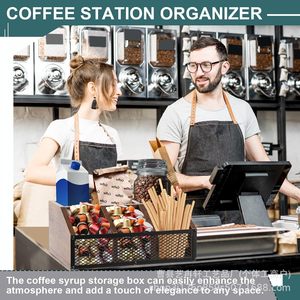 Coffee Station Storage Rack Wooden Organizer 4-7 Compartments Retro Countertop Tea Condiment Holder Multifunctional - Product Image 3