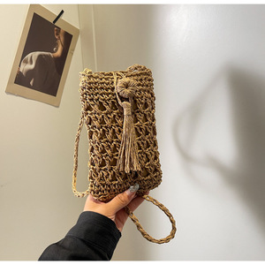 2025 primavera estate Vintage a tracolla singola borsa a tracolla da donna con tessuto cavo in paglia borsa con cerniera in stile antico - Product Image 5
