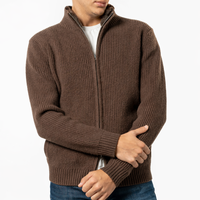 Veste en cachemire et laine pour homme à double fermeture éclair en bleu marine, pull bomber en tricot côtelé épais avec col en fausse fourrure pour vêtements d'extérieur d'hiver de luxe