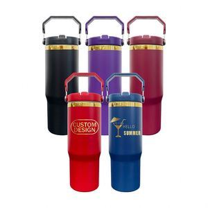 Venta al por mayor: Vaso térmico de viaje de 30 oz con tapa abatible y revestimiento de polvo dorado espejado en la parte inferior, para grabado láser - Product Image 1