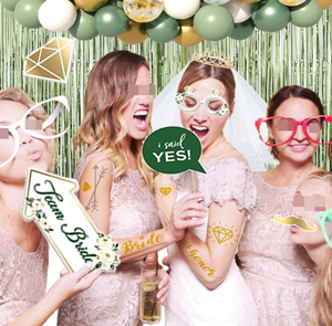 Decorazioni per Addio al Nubilato: Palloncini a Forma di Cuore e Anello in Foil, Velo, Tiara, Tenda Verde, Accessori per Foto e Tatuaggi - Product Image 5