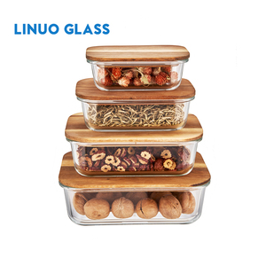 Hộp đựng thức ăn bằng thủy tinh thiết kế thân thiện với môi trường Linuo, có nắp đậy bằng gỗ tre - Product Image 4