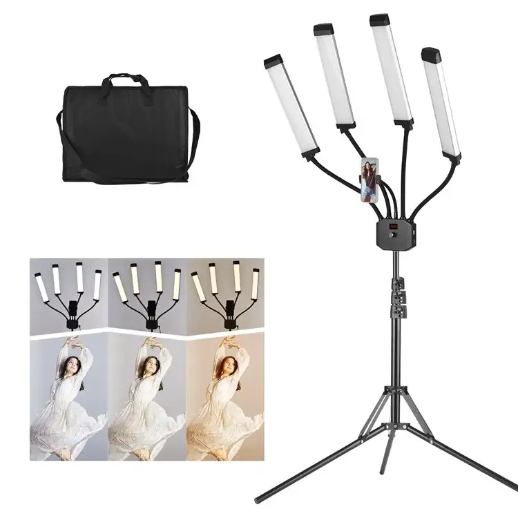 4 cánh tay dẫn điền vào ánh sáng Dimmable 65W 3200-5600K Tatoo trang điểm Studio Video điền vào ánh sáng