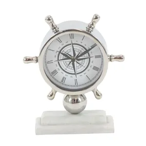 Base de mármol para decoración para sala de estar, recién llegado, relojes de escritorio de aluminio modernos para el hogar, reloj de mesa con rueda de barco náutico - Product Image 1