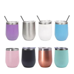 Gobelet thermique en acier inoxydable à double paroi de 12 oz avec logo personnalisé, revêtement en poudre, forme d'œuf, pour café, vin, etc. - Product Image 1