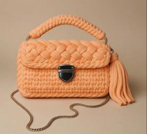 Bolso Trenzado de Mano Hecho a Mano Color Durazno, Lujoso, Étnico y Elegante con Perlas, Dos Correas, Bolso de Hombro Boho, Tejido de Cordón de Algodón, ¡Súper Precio! - Product Image 1