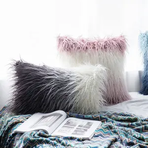 New arrive faux fur cushion cover 2021 mongolian fur pillow case for home decor gradient fashion glam pillow faux fur pillow