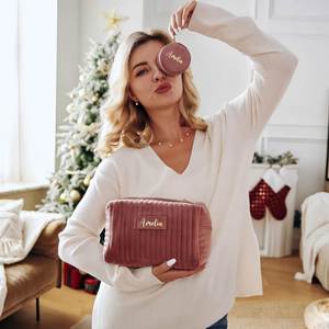 <b>Personalised</b> Velvet Makeup <b>Bag</b> with Name, Custom Cosmetic <b>Bag</b> for Women, Travel Toiletry Pouch, <b>Gift</b> for Girl and Bridesmaids - Product Image 6