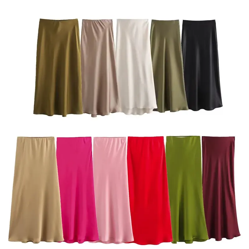 Женская атласная юбка-трапеция 2024 средней длины, с завышенной талией, 7968581 2298170, весна 8632845
