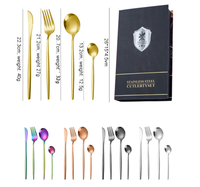 Ensemble de couverts en acier inoxydable poli miroir, design européen, 24 pièces, avec couteaux à steak, 6 couverts durables pour mariage, boîte cadeau