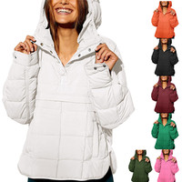 Veste matelassée en coton à manches longues pour femme, avec logo personnalisé, couleur unie, à capuche, avec poche, collection automne-hiver 2026