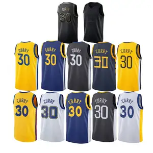 Nieuwe Groothandelsprijs Geborduurde Heren #30 Stephen Curry Basketbal Jersey Zwart Korte Mouwen