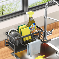 Étagère de rangement pour vaisselle de cuisine avec porte-essuie-tout, support pour éponge, organisateur sous l'évier en acier inoxydable antirouille