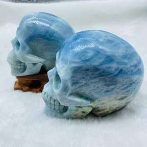 Décor à la maison En Gros Offre Spéciale Naturel <span class=keywords><strong>Bleu</strong></span> Aigue-Marine Cristal Crâne À La Main sculpté cristal Sculpture Aigue-Marine Cristal Crâne - Product Image 2