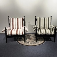 ChiwU Fauteuil d'appoint rétro en tissu rayé, fauteuil simple rembourré avec structure en bois noir massif pour salon