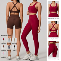 Ensemble de yoga 1 pièce personnalisé pour femme avec logo, soutien-gorge de sport à col carré, leggings et shorts taille haute respirants imprimés – Vente en gros