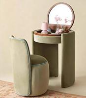 Ensemble de coiffeuse moderne compacte rembourrée avec miroir rabattable, rangement dissimulé et tabouret peu encombrant pour chambre à coucher