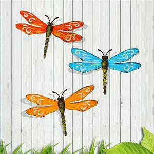Décoration <span class=keywords><strong>murale</strong></span> en métal en forme de libellule colorée - Style Art Déco - Décoration de jardin pour anniversaire et mariage - Décoration extérieure pour cour, patio, clôture - Product Image 1