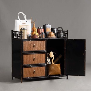 Purple Bamboo Tea Cabinet <b>Rectangle</b> Standing Type With Drawers And Door For Tea Storage And <b>Side</b> <b>Table</b> Use - Product Image 1