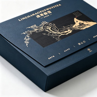 Boîte Cadeau Luxe Personnalisée Thé de Roche Wuyi Bleu Marine Rigide en Papier avec Dorure à Chaud UV, Écologique, Biodégradable, Matériaux Recyclés, Plate