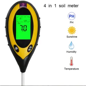 Pengukur Suhu Tanah Kelembapan PH Sinar Matahari LCD 4 In 1, Penguji Kesuburan Tanah Rumah Kaca Kebun