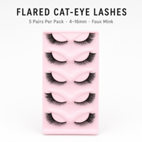5 paires de faux cils œil de chat style renard, en vison synthétique monobloc, avec tige en plastique et coton, extrémité allongée, naturels, épais et bouclés