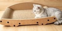 Lit grattoir pour chat en carton ondulé incurvé avec dossier, 2-en-1, résistant à l'usure, pour se prélasser et gratter
