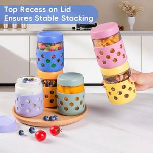 Classic Style Glass Oatmeal Cup with <b>Insulated</b> Silicone Sleeve Airtight Storage Jar for Portable Milk Yogurt Kitchen Essential - Product Image 3