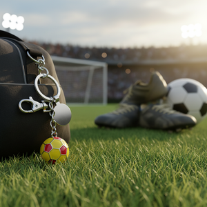 Portachiavi Pallone da Calcio Giallo Rosso Smaltato, Ciondolo Sportivo con Moschettone - Product Image 3