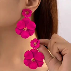 8 colour Fashion metal alloy Petals Flower handmade Dangle Earrings For Women 2023 Trend Wedding Party Jewelry Accessories