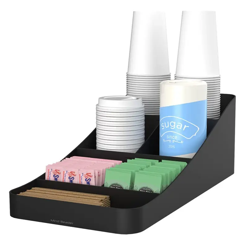 Boîte à café en acrylique noir, accessoires et organisateur de 7 compartiments