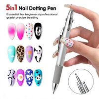 Nouveauté : Stylo à points pour ongles 5 en 1 avec manche en métal pour la manucure, la pédicure, l'art des ongles, la peinture, le dessin et la conception en salon de manucure