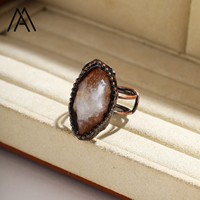 Bague ouverte vintage en bronze réglable avec double pierre irrégulière en améthyste naturelle et citrine pour femme
