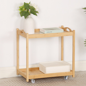Bamboo <b>Side</b> <b>Table</b> With Wheels Movable <b>Storage</b> Cart For Bedroom Living Room - Product Image 1
