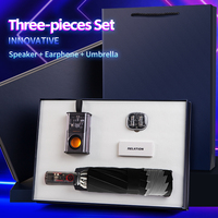 Set de Regalo Personalizado por Sublimación que Incluye Altavoz Bluetooth, Auriculares Inalámbricos, Paraguas y Cable de Carga para Promociones Empresariales
