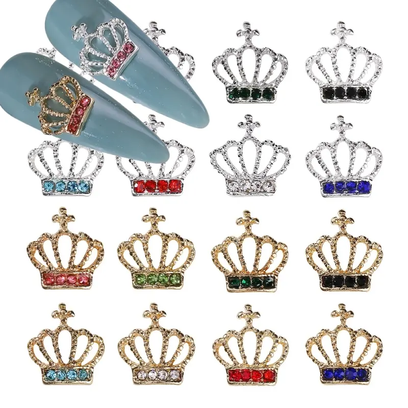 Лидер продаж, золотые/серебряные 3d короны для ногтей, ювелирные изделия из сплава, золотые и серебряные украшения со стразами, полые короны, амулеты для ногтей