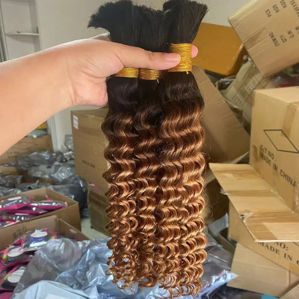 Bulk Human Hair For Braiding BoHo hairstyle No Weft Deep Wave Bulk Human Hair Braiding Bundle Hair Extension