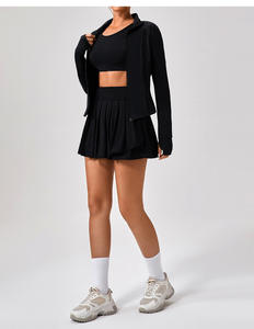 Venta caliente 2 piezas mujeres tenis Golf Skort Conjunto personalizado Crop Top con manga larga cremallera Mini falda y pantalones cortos vestido para trajes - Product Image 2