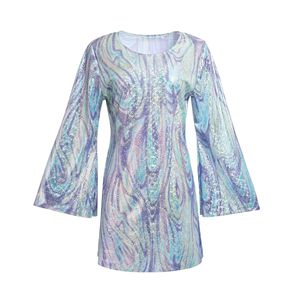 Robe rétro à sequins à manches longues, costume de cinéma et de télévision, robe de soirée tie-dye rétro, costume de performance pour Halloween - Product Image 2