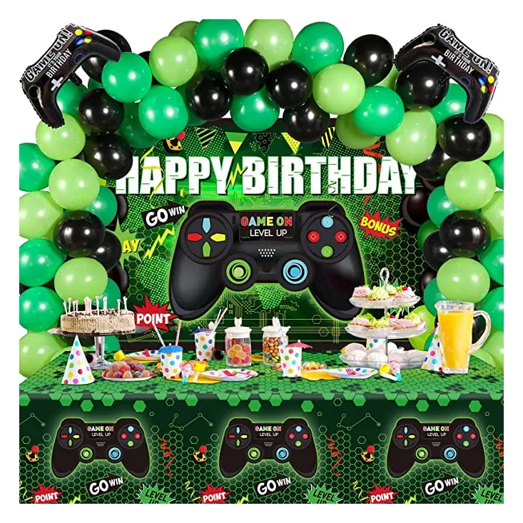 LEMON Kid Game Birthday Party Decoration Supplies Latex Balloon Green black globos balloons garland arch kit