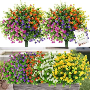 Home Garden Spring Decor UV Resistant Faux Outdoor Plastic Greenery Shrubs Plants Artificial Flowers