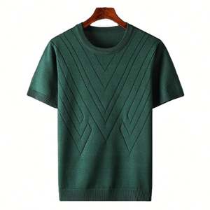 Camiseta de punto de algodón peinado a la moda personalizada, Jersey de punto de manga corta para hombre - Product Image 1