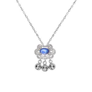 Moonstone Longevity Lock Necklace With Bell And Auspicious Design Elegant Clavicle Chain Fashionable Pendant Everyday Wear - Product Image 5