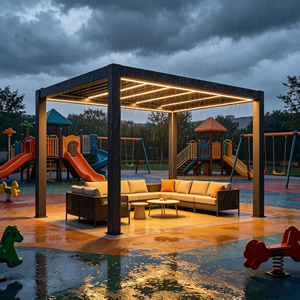 Toldo motorizado de gran envergadura para exteriores, estilo casa de vacaciones, con módulos completos de funciones para la vida al aire libre, para uso privado. - Product Image 2